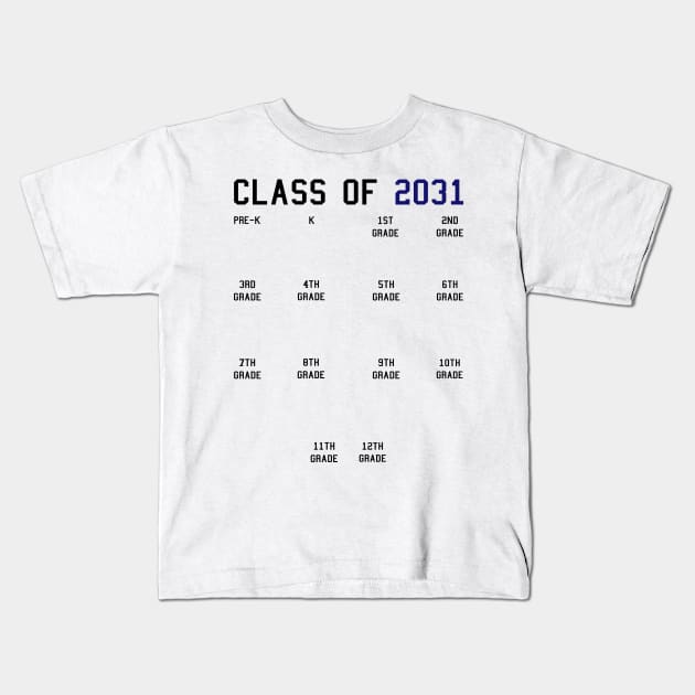 Class of 2031 Grow With Me Kids T-Shirt by KsuAnn